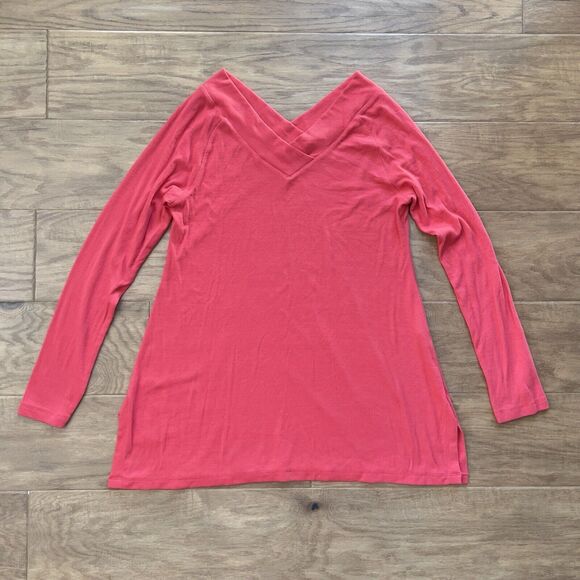Soft Surroundings Tee Size M Pink Double V Timely Ribbed Long Sleeve - Picture 1 of 6